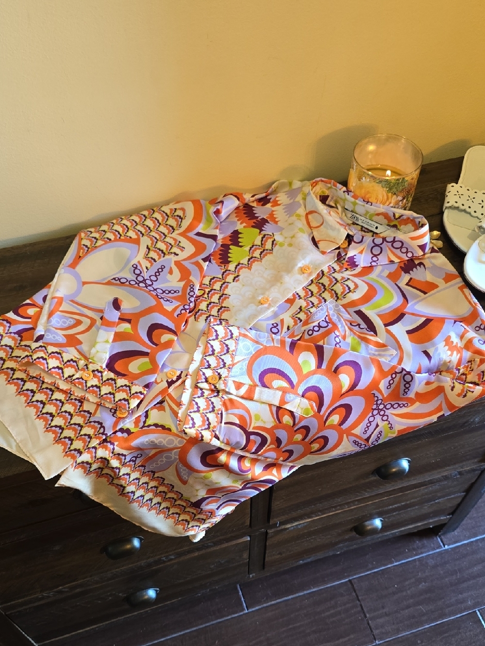 Zara Vibrant Retro Floral Multi-colored Button-Up Blouse - Picture 2 of 12
